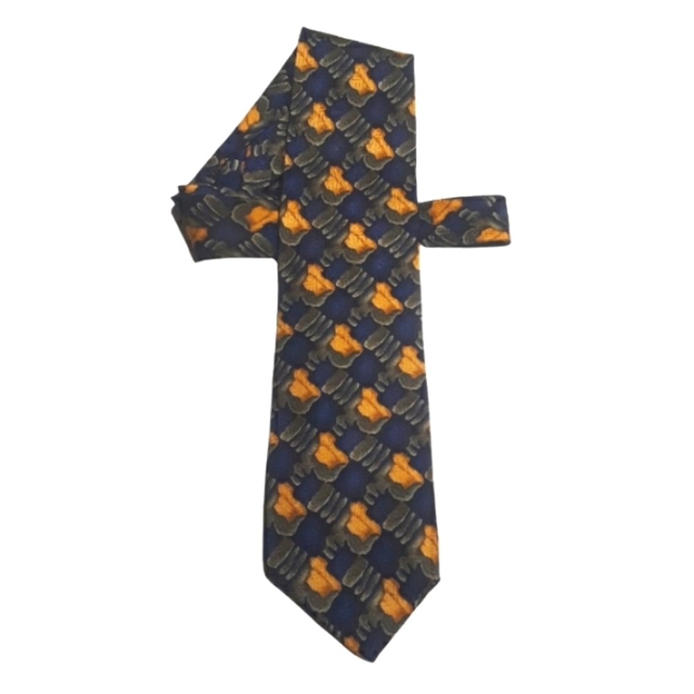 VTG J. Garcia 100% Silk Blue Yellow Diamond Print